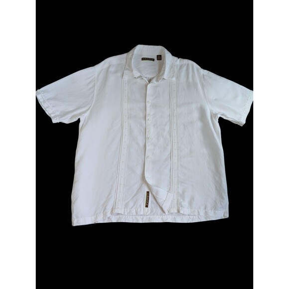 Cubavera Caribbean Shirt Mens XXL Relaxed Fit White Linen Blend Short Sleeve - Picture 1 of 7